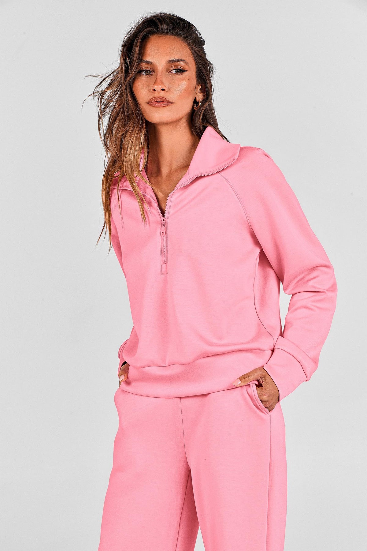 Women's 2-Piece Lounge Set for Casual, Work, and Daily Wear, M (Pink)