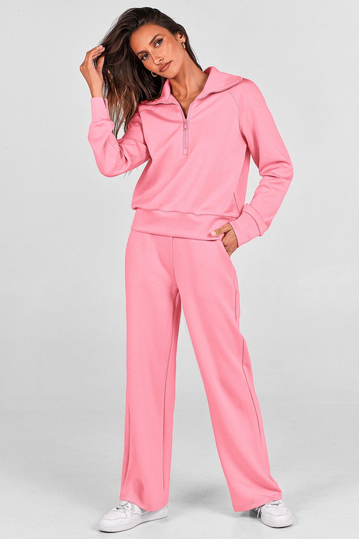 Women's 2-Piece Lounge Set for Casual, Work, and Daily Wear, M (Pink)