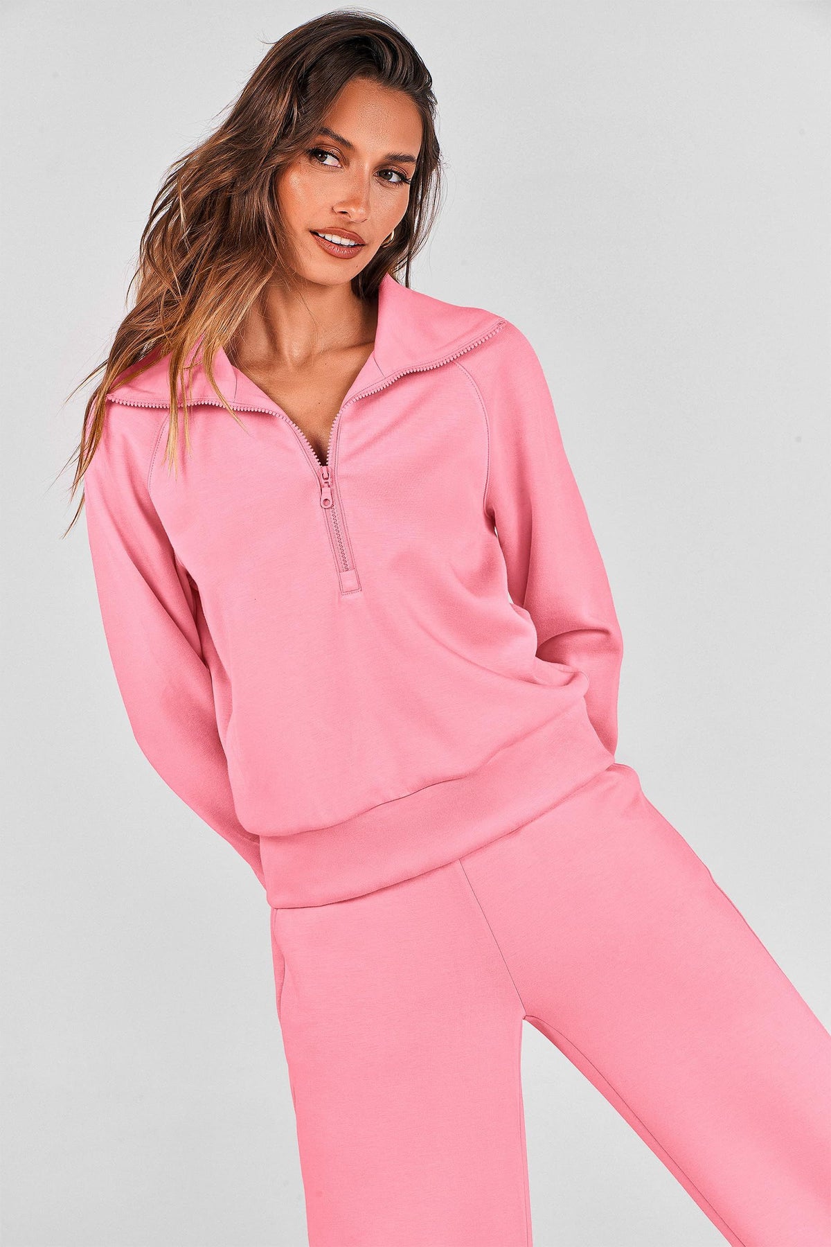 Women's 2-Piece Lounge Set for Casual, Work, and Daily Wear, M (Pink)