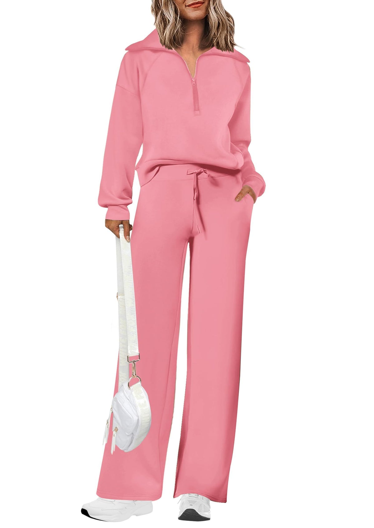 Women's 2-Piece Lounge Set for Casual, Work, and Daily Wear, L (Pink)