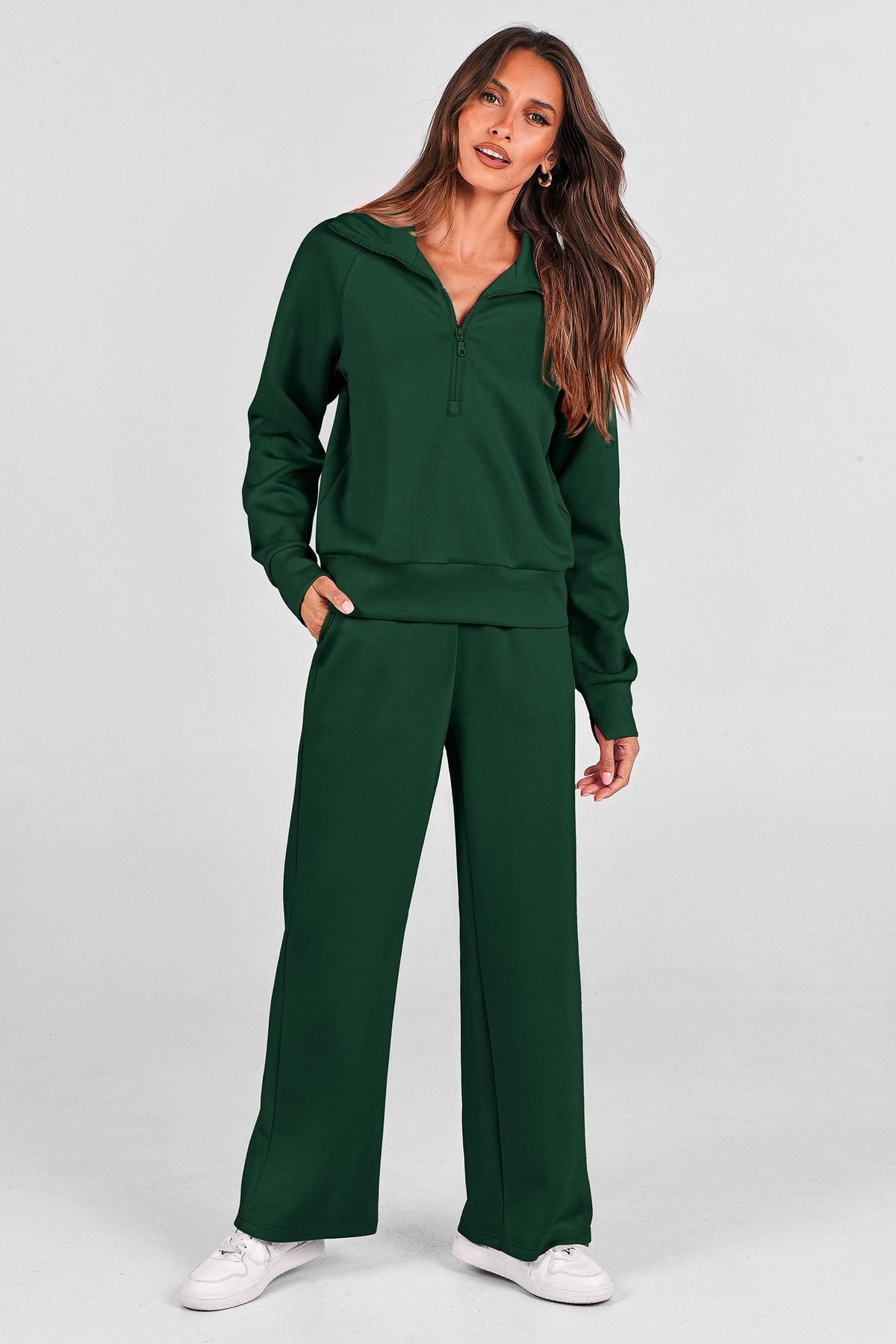 Women's 2-piece tracksuit set for casual outings, lounge days, and active routines, L (Dark Green)