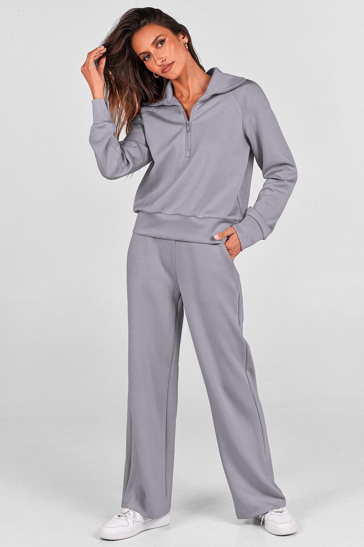 Women's 2-Piece Leisure Sweatsuit for Daily Wear, Lounging, Sports & Outdoor Activities, L (Gray)