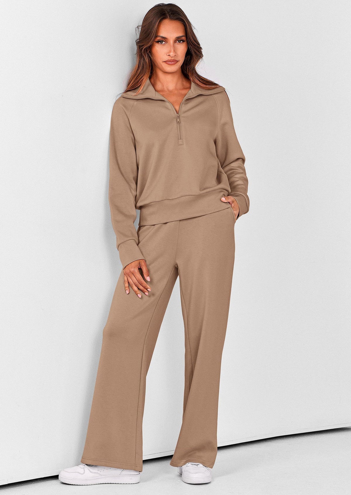 Women's 2-piece Casual Tracksuit, Ideal For Lounging, Working Out, Running Errands, S (Beige)