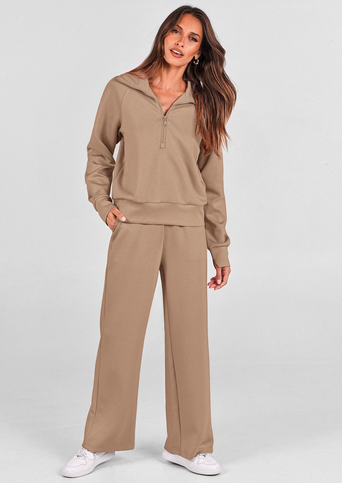 Women's 2-piece Casual Tracksuit, Ideal For Lounging, Working Out, Running Errands, XL (Beige)