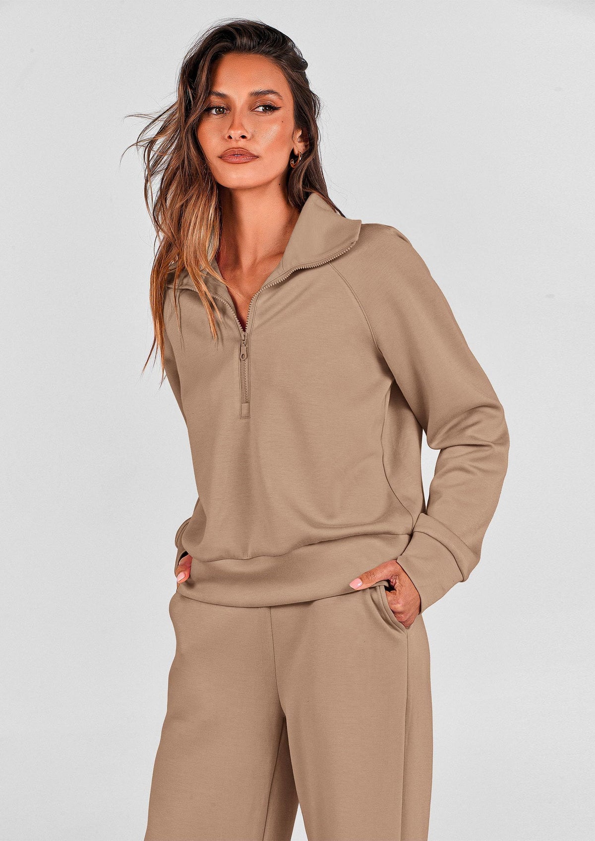 Women's 2-piece Casual Tracksuit, Ideal For Lounging, Working Out, Running Errands, XXL (Beige)