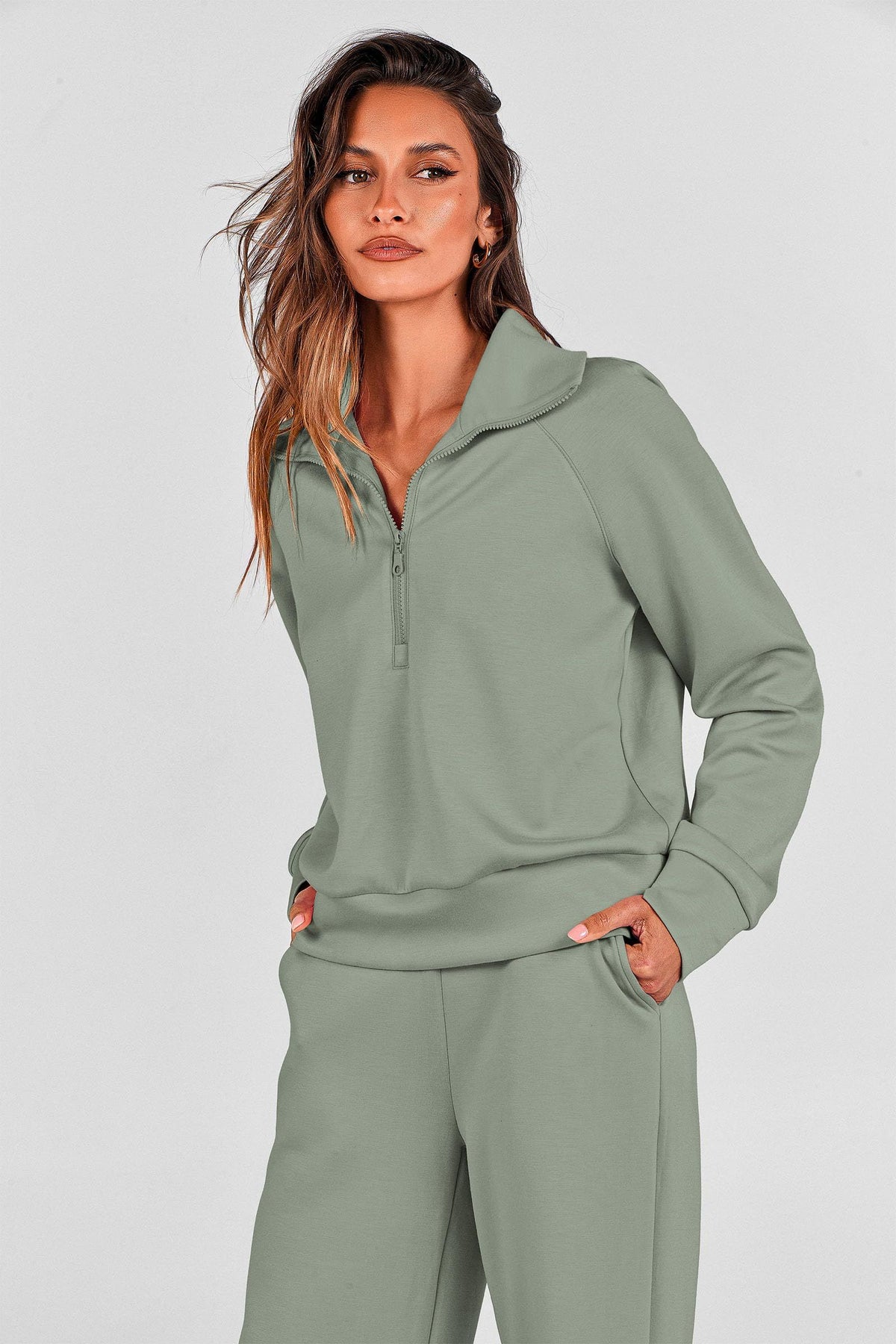 Women’s 2-Piece Lounge Set for Daily Errands, Gym Workouts & Relaxed At-Home Wear, S (Sage Green)