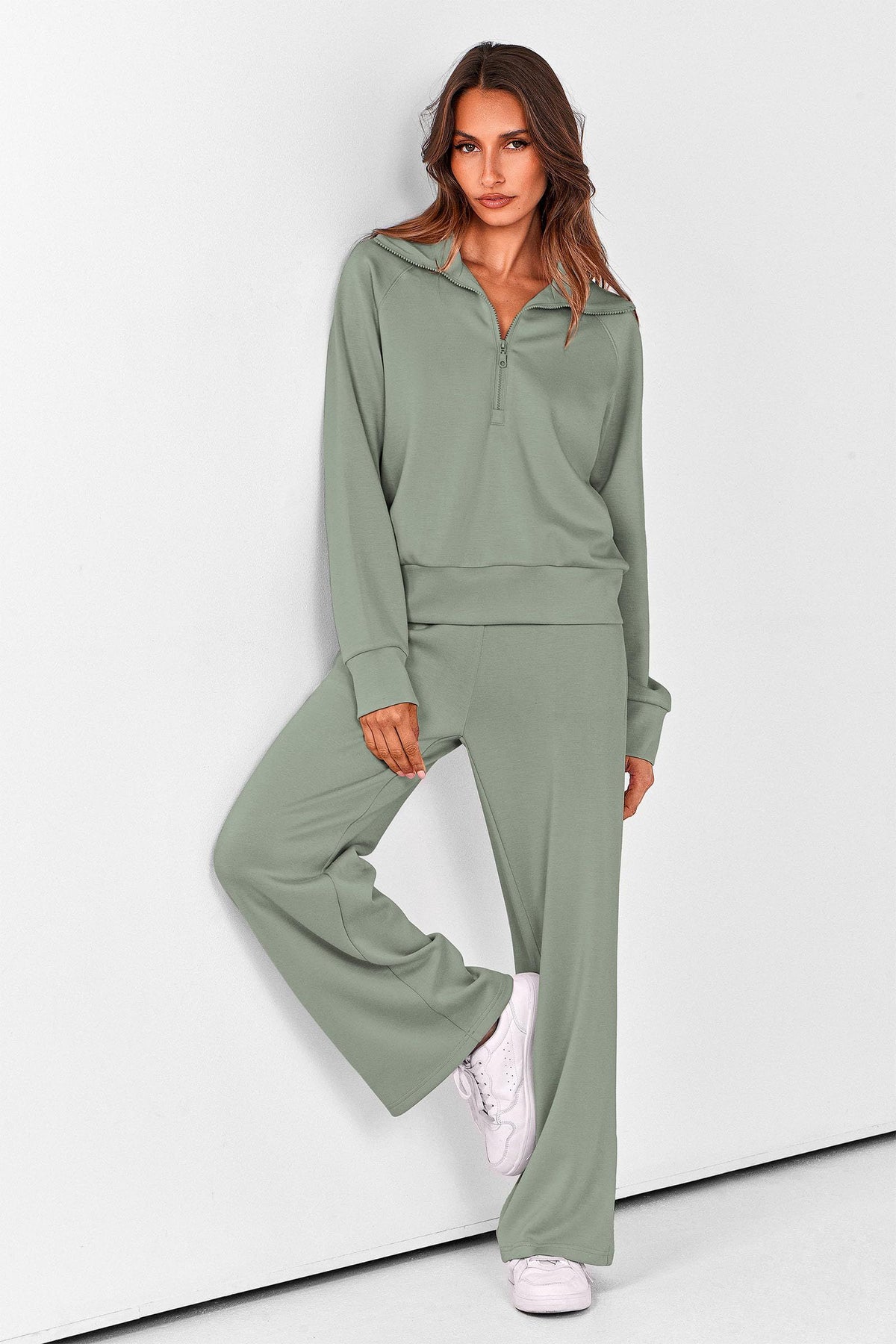 Women’s 2-Piece Lounge Set for Daily Errands, Gym Workouts & Relaxed At-Home Wear, M (Sage Green)