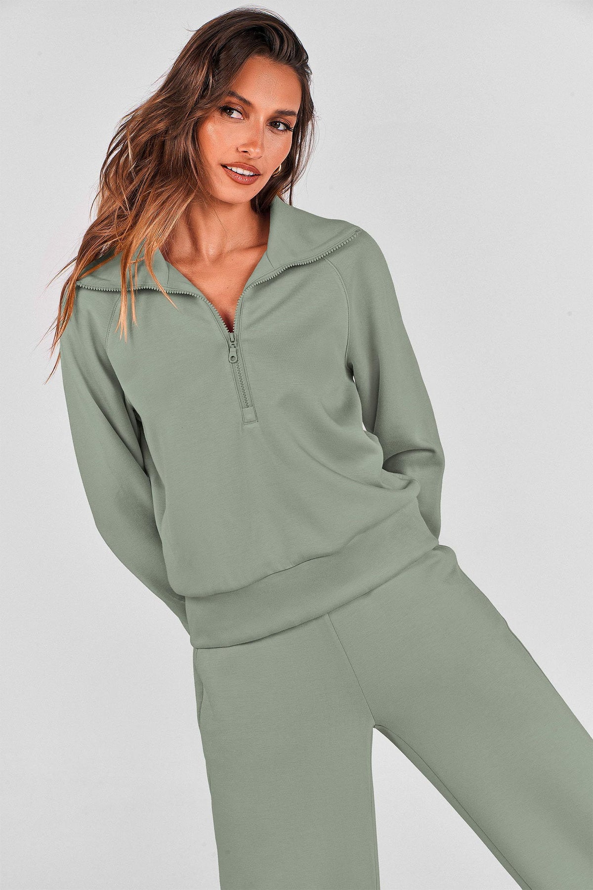 Women’s 2-Piece Lounge Set for Daily Errands, Gym Workouts & Relaxed At-Home Wear, M (Sage Green)