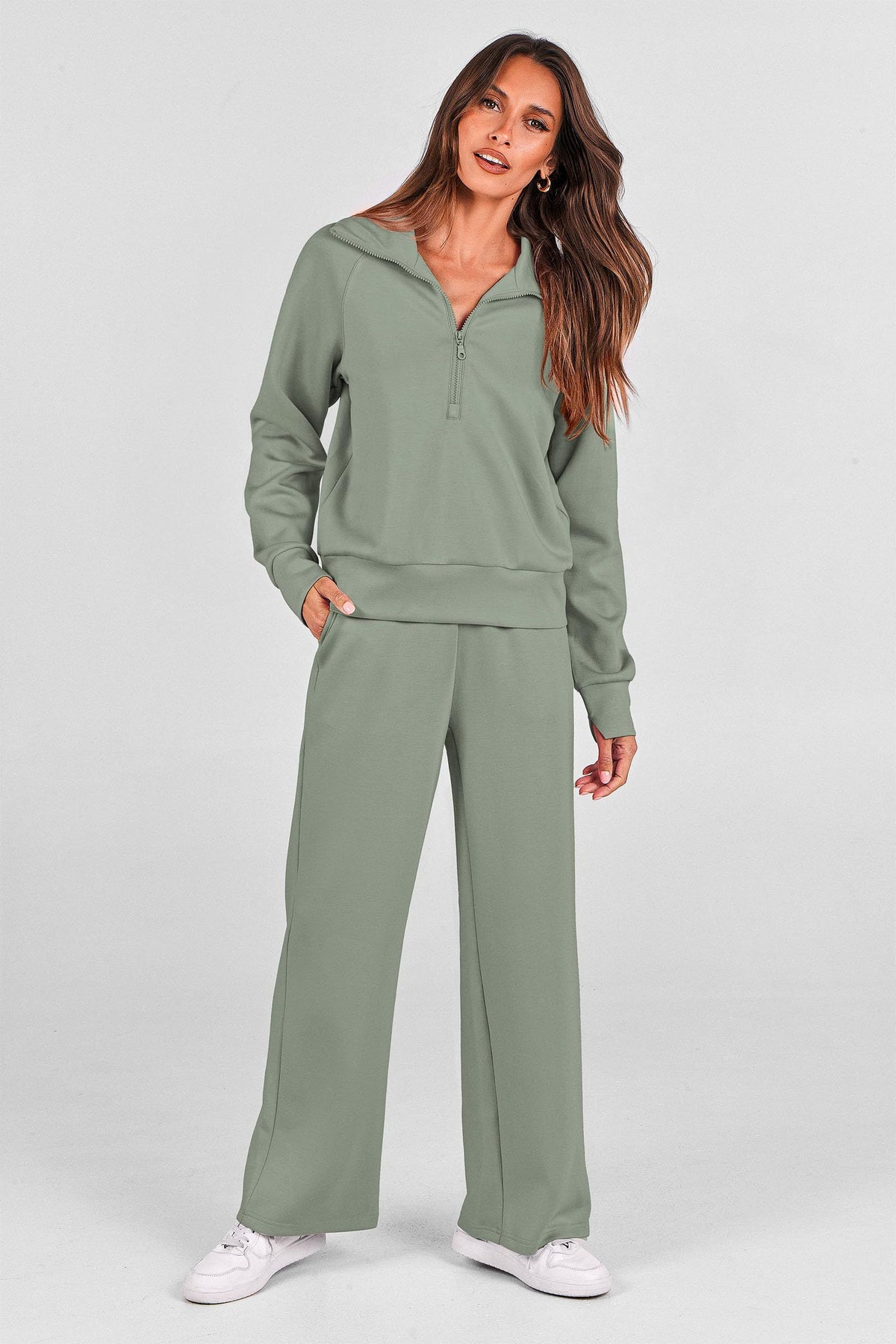 Women’s 2-Piece Lounge Set for Daily Errands, Gym Workouts & Relaxed At-Home Wear, M (Sage Green)