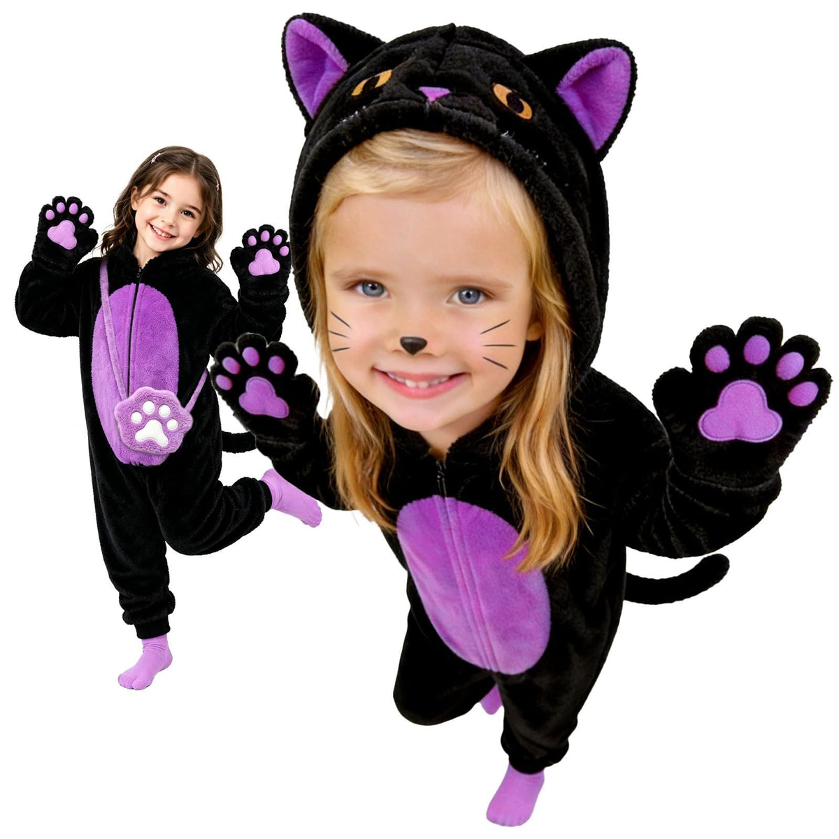 Kids' Black Cat Onesie Costume for Halloween, Role Play, and Themed Parties, XXL (Black)