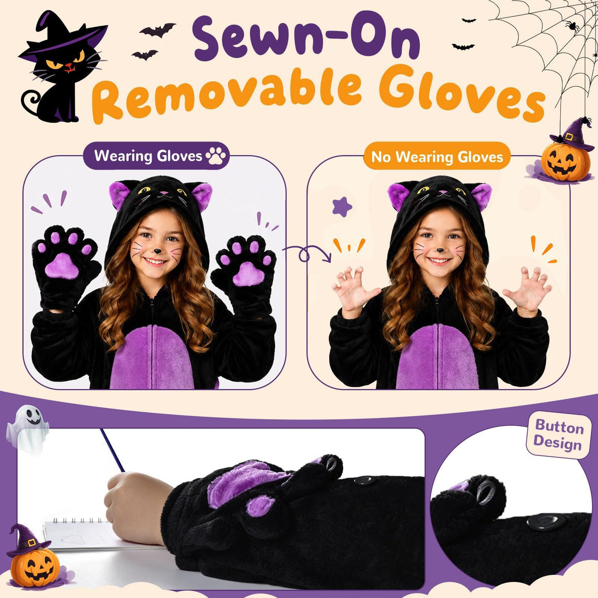 Kids' Black Cat Onesie Costume for Halloween, Role Play, and Themed Parties, XXL (Black)