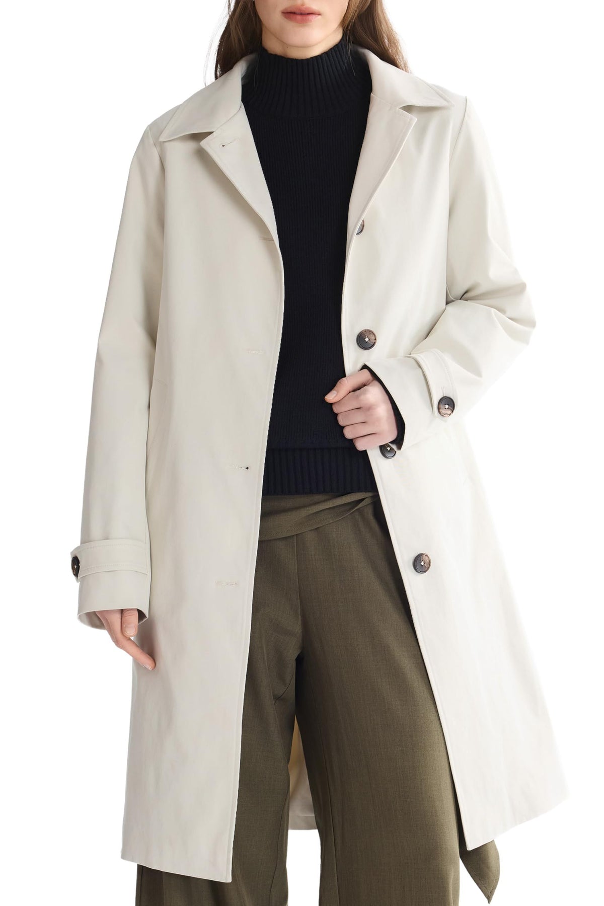 Timeless Single-Breasted Trench Coat for Office, Casual Outings & Cool Season Wear, S (light beige)