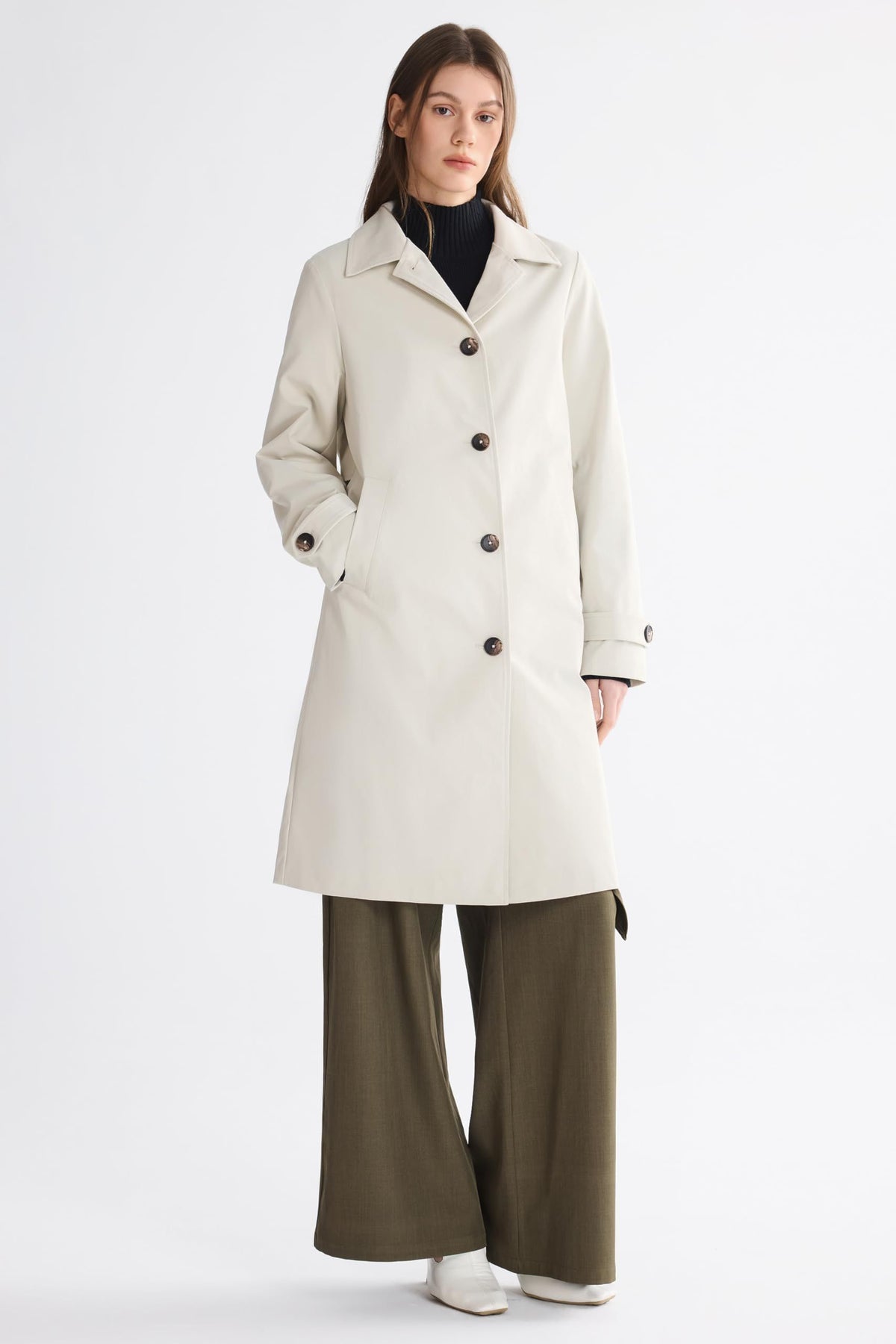 Timeless Single-Breasted Trench Coat for Office, Casual Outings & Cool Season Wear, M (light beige)