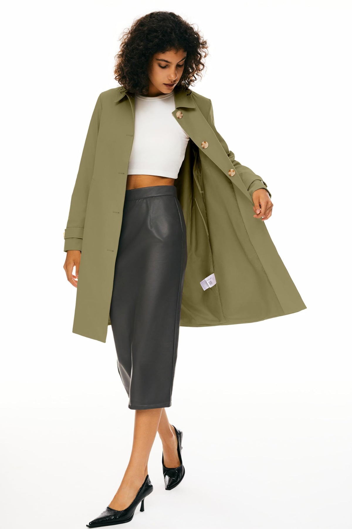 Women’s Mid-Length Single-Breasted Trench Coat for Office, Weekend & Transitional Seasons, S (khaki green)