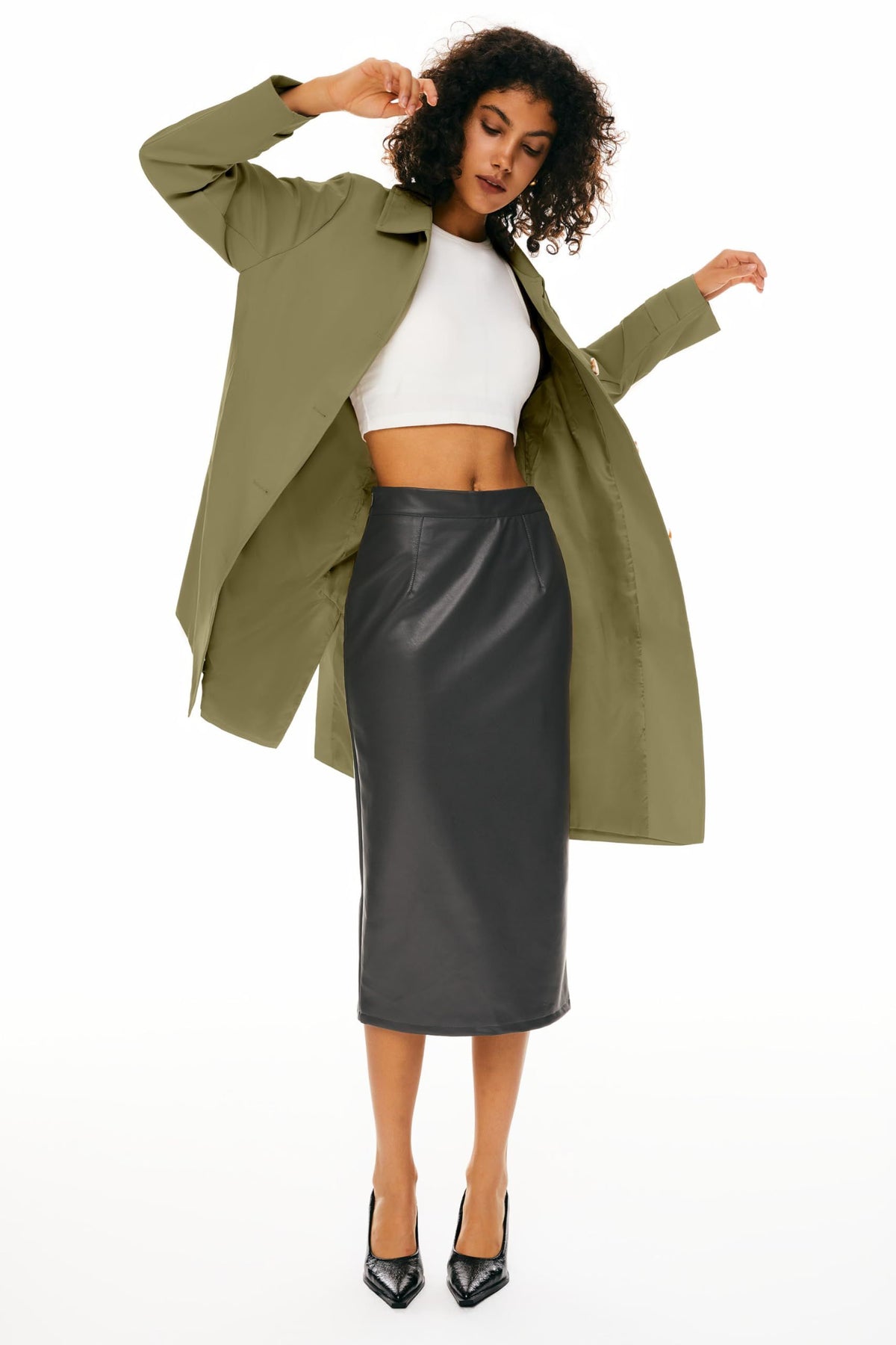 Women’s Mid-Length Single-Breasted Trench Coat for Office, Weekend & Transitional Seasons, M (khaki green)
