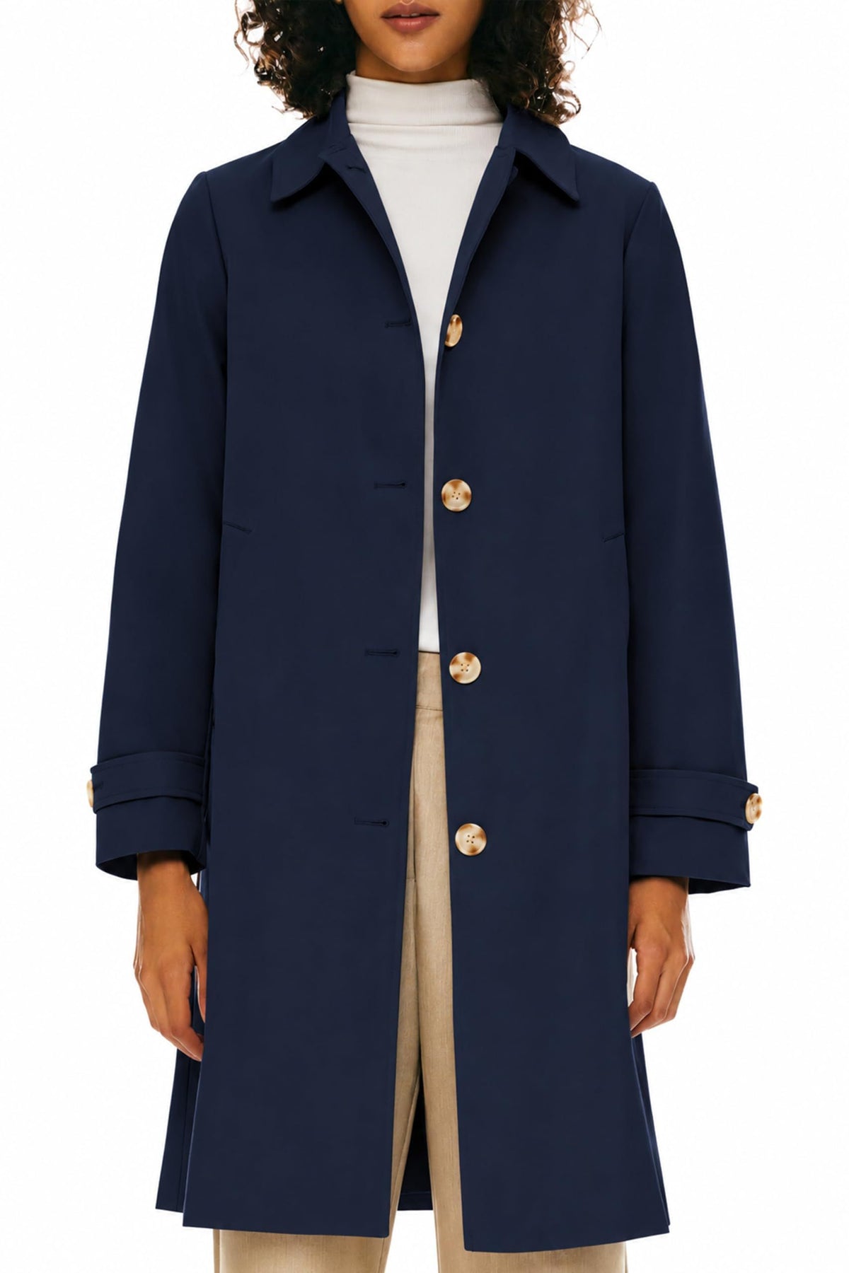 Women's Single-Breasted Mid-Length Trench Coat for Office, Commute & Casual Outings, S (Midnight Blue)