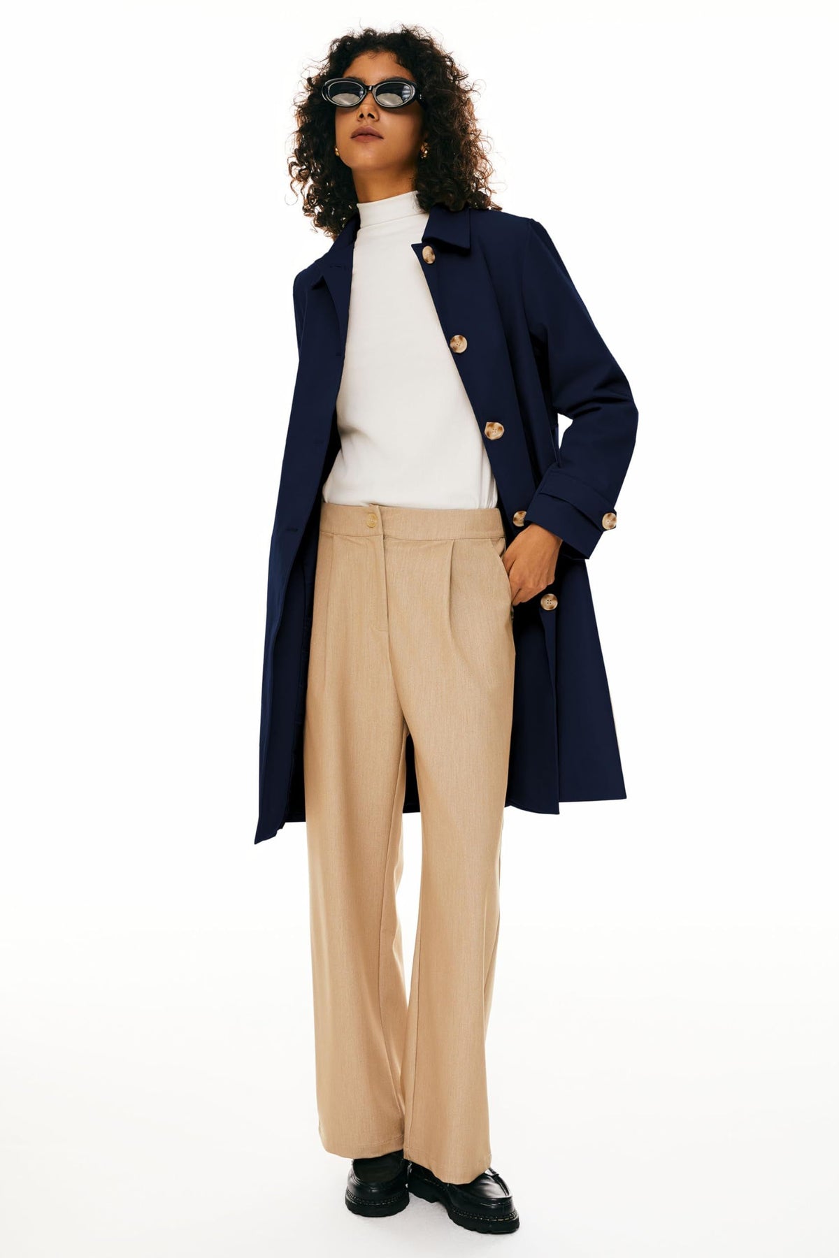 Women's Single-Breasted Mid-Length Trench Coat for Office, Commute & Casual Outings, S (Midnight Blue)