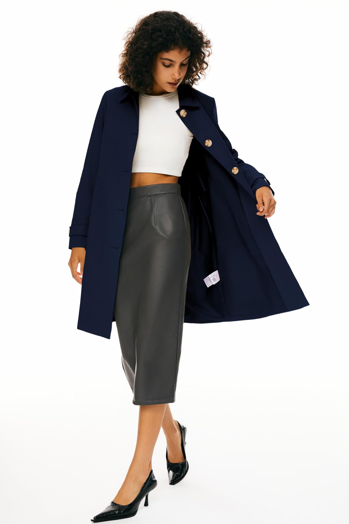 Women's Single-Breasted Mid-Length Trench Coat for Office, Commute & Casual Outings, M (Midnight Blue)