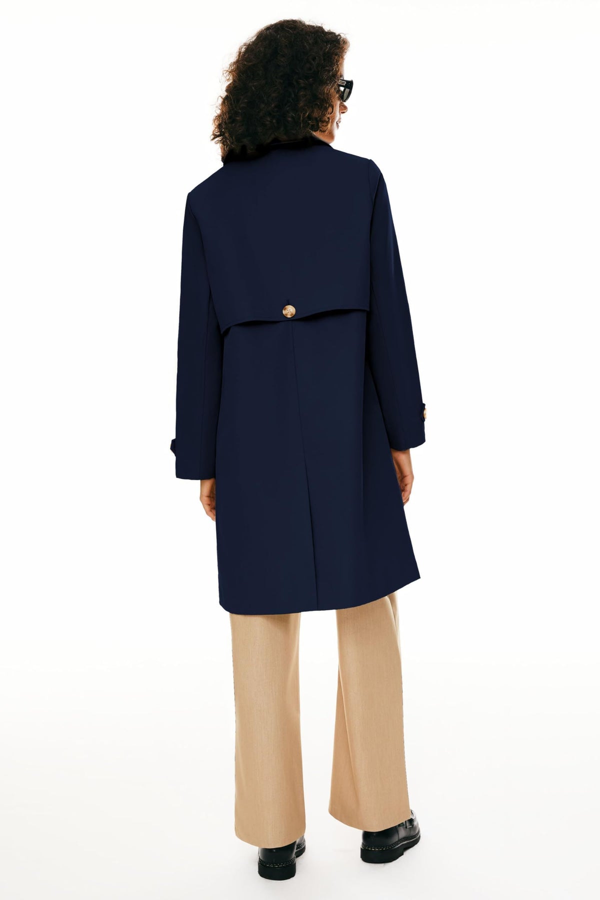 Women's Single-Breasted Mid-Length Trench Coat for Office, Commute & Casual Outings, M (Midnight Blue)