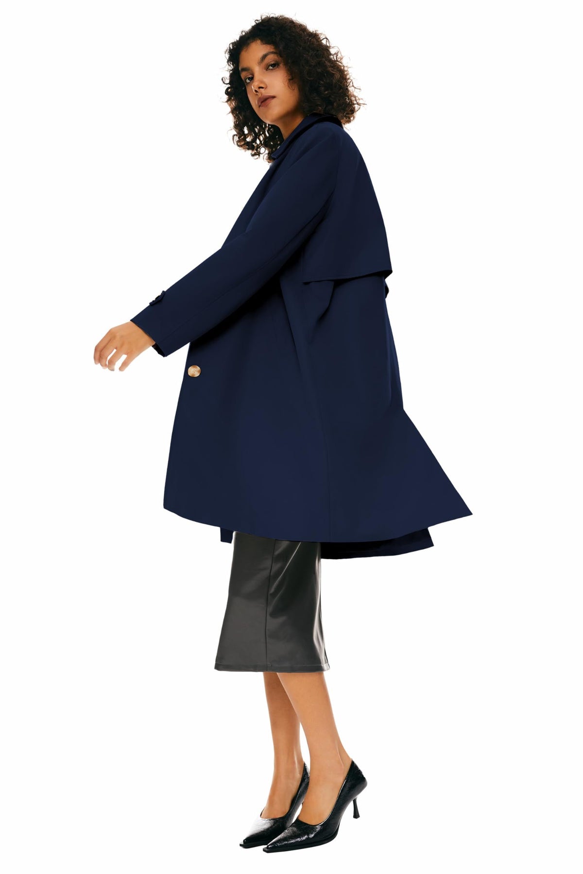Women's Single-Breasted Mid-Length Trench Coat for Office, Commute & Casual Outings, M (Midnight Blue)