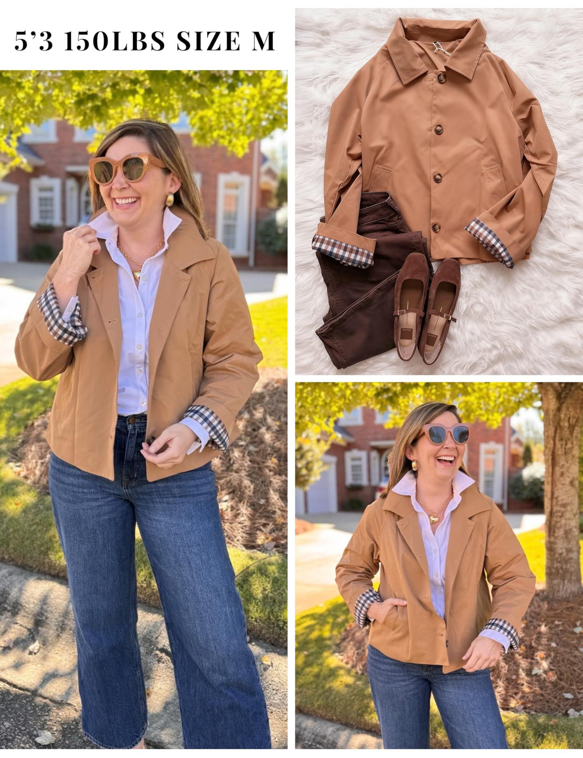 Versatile Cropped Trench Jacket for Daily, Work, Travel & Weekend Outfits, S (camel)