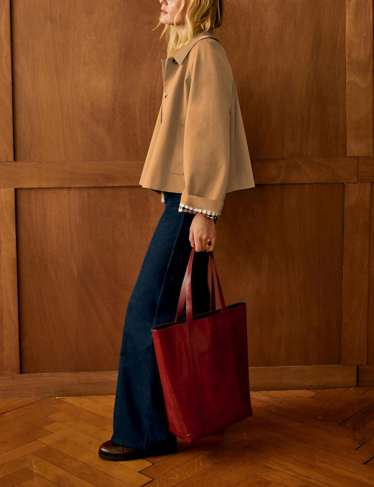 Versatile Cropped Trench Jacket for Daily, Work, Travel & Weekend Outfits, M (camel)