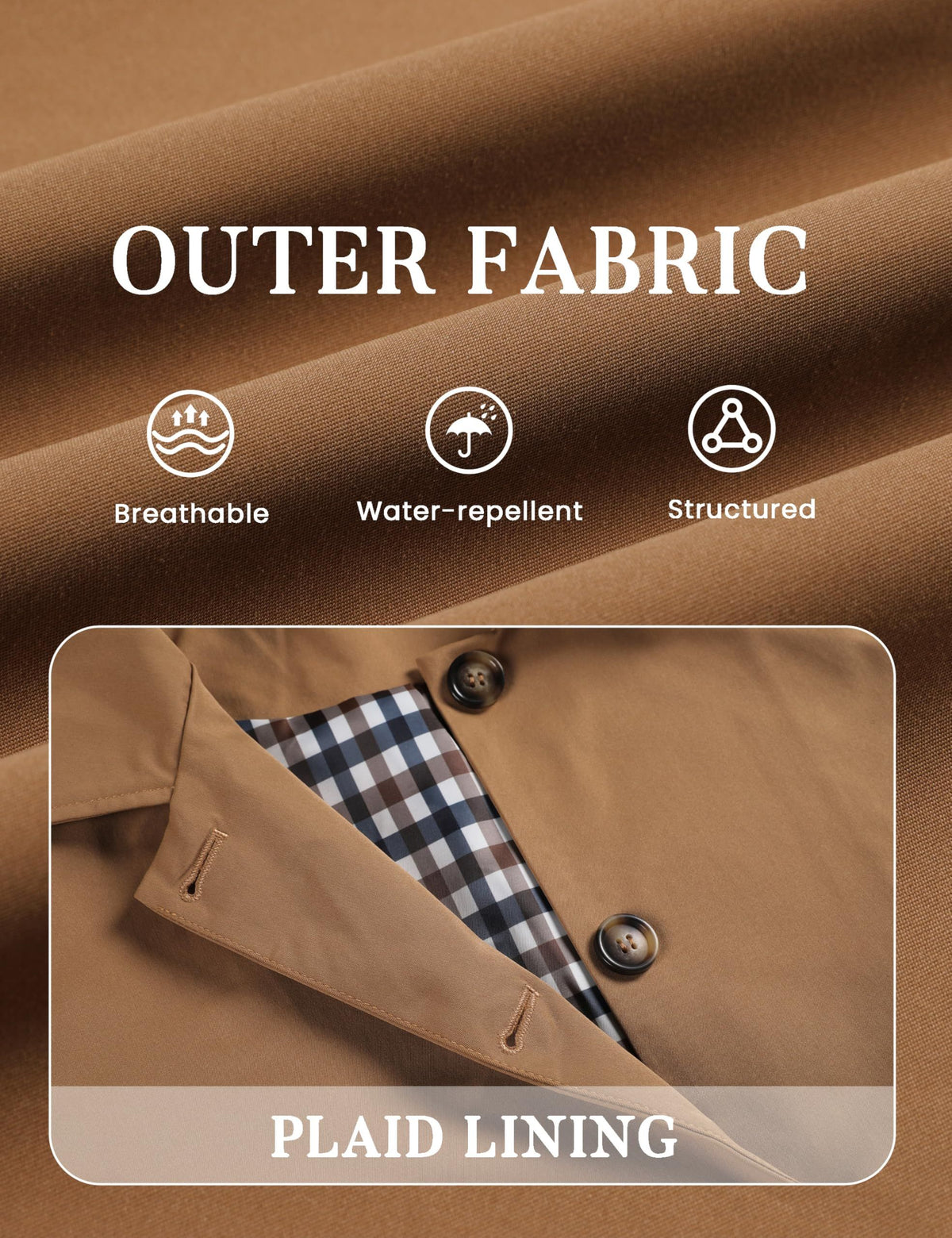 Versatile Cropped Trench Jacket for Daily, Work, Travel & Weekend Outfits, M (camel)