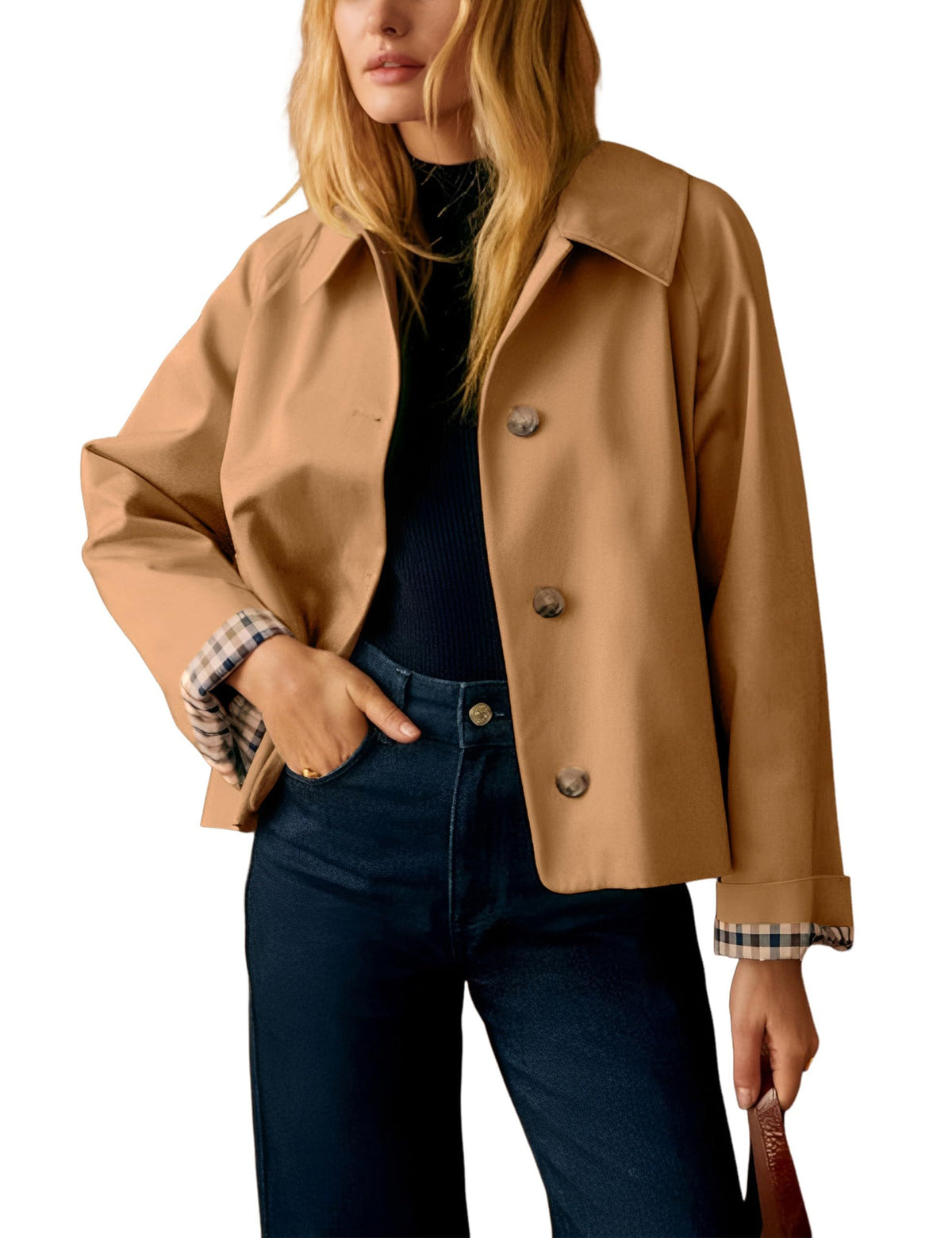 Versatile Cropped Trench Jacket for Daily, Work, Travel & Weekend Outfits, XXL (camel)