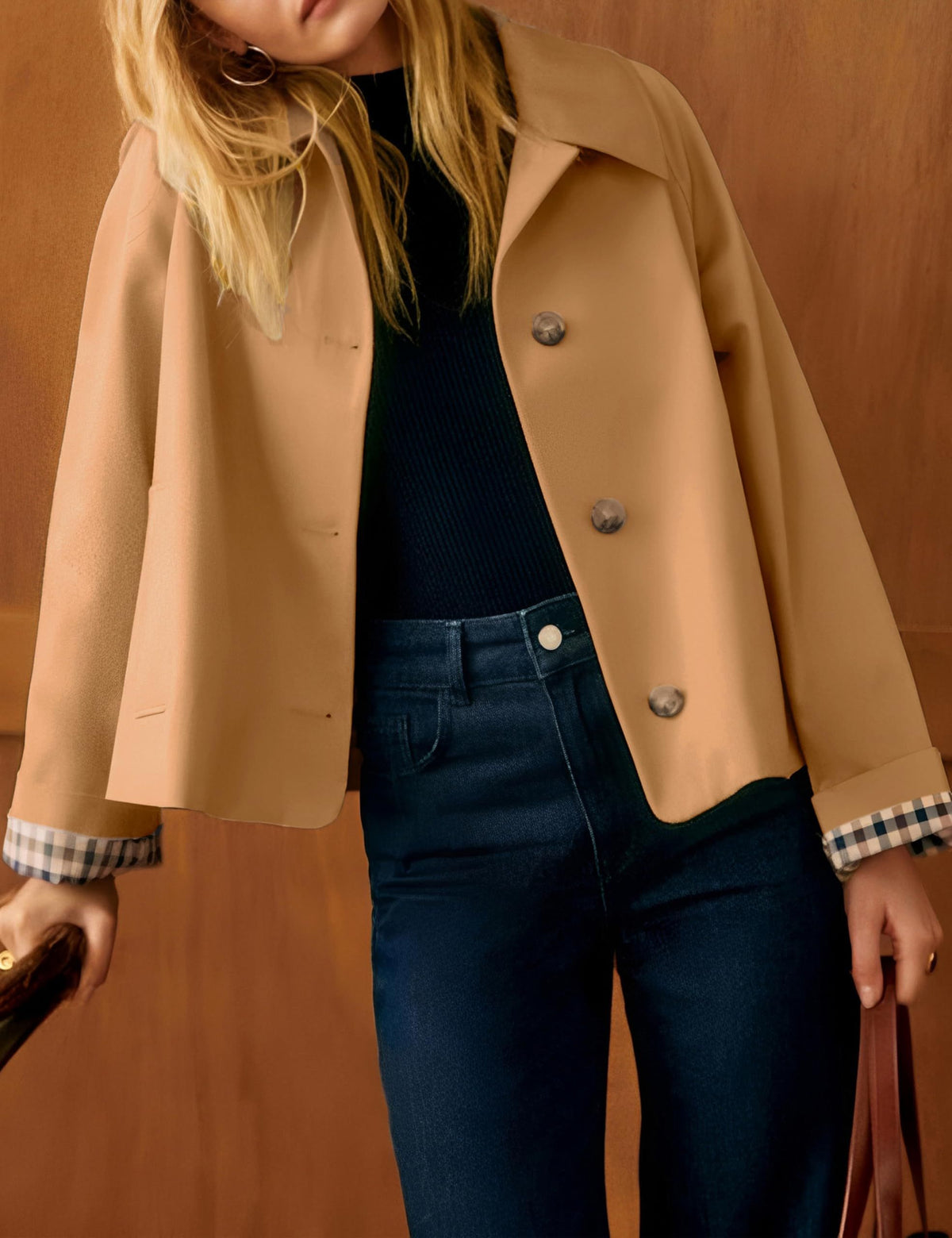 Versatile Cropped Trench Jacket for Daily, Work, Travel & Weekend Outfits, XXL (camel)