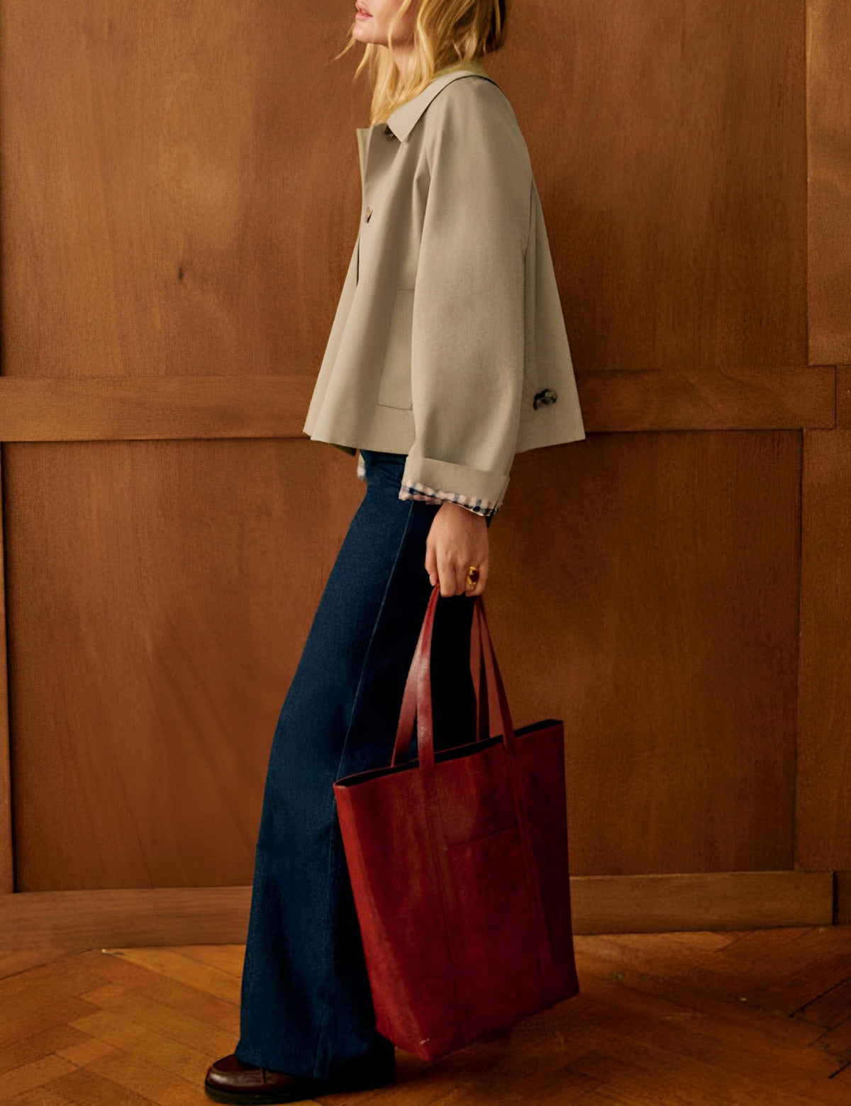 Versatile Lightweight Cropped Trench Jacket for Daily Work, Travel and All Seasons, S (khaki)