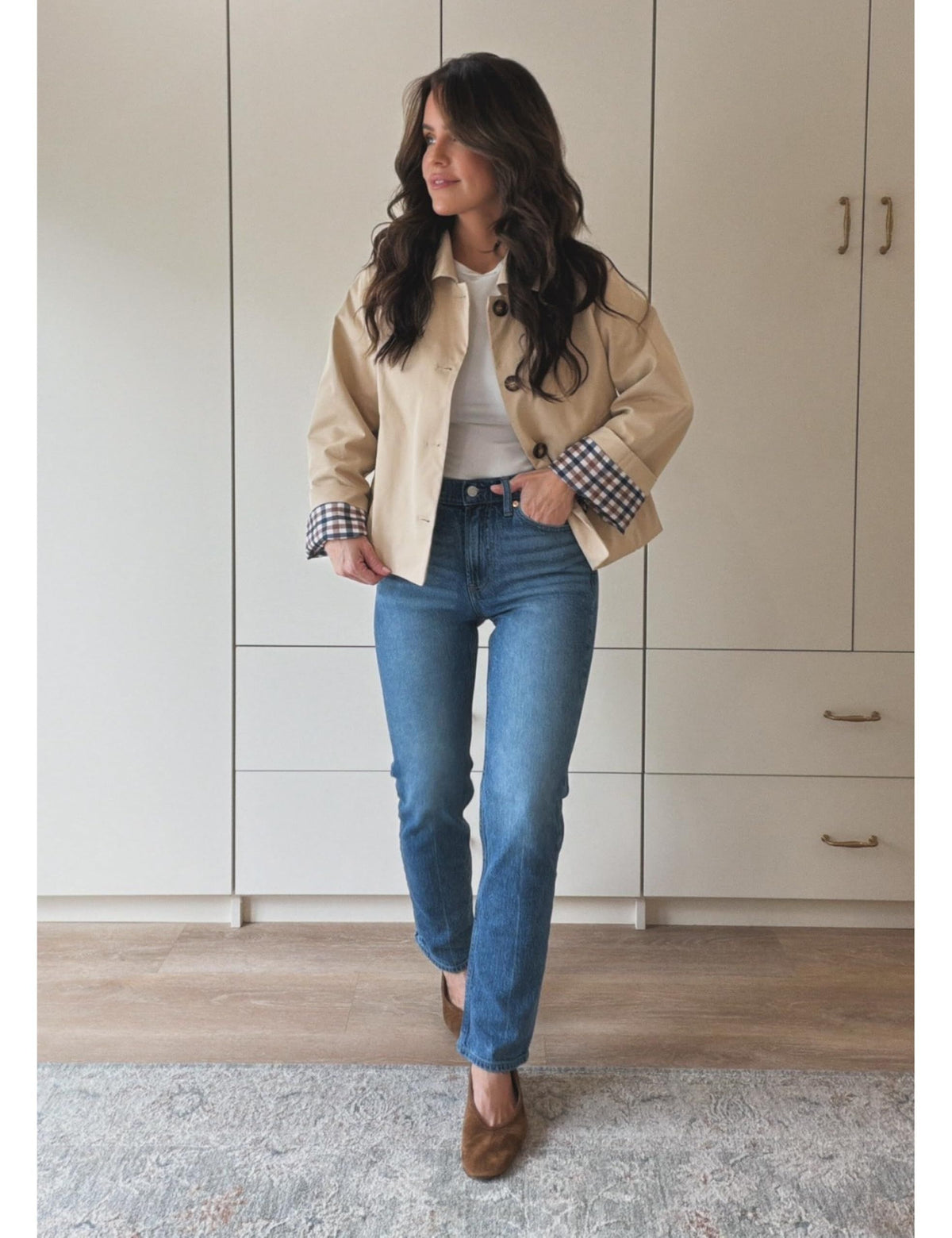 Versatile Lightweight Cropped Trench Jacket for Daily Work, Travel and All Seasons, S (khaki)