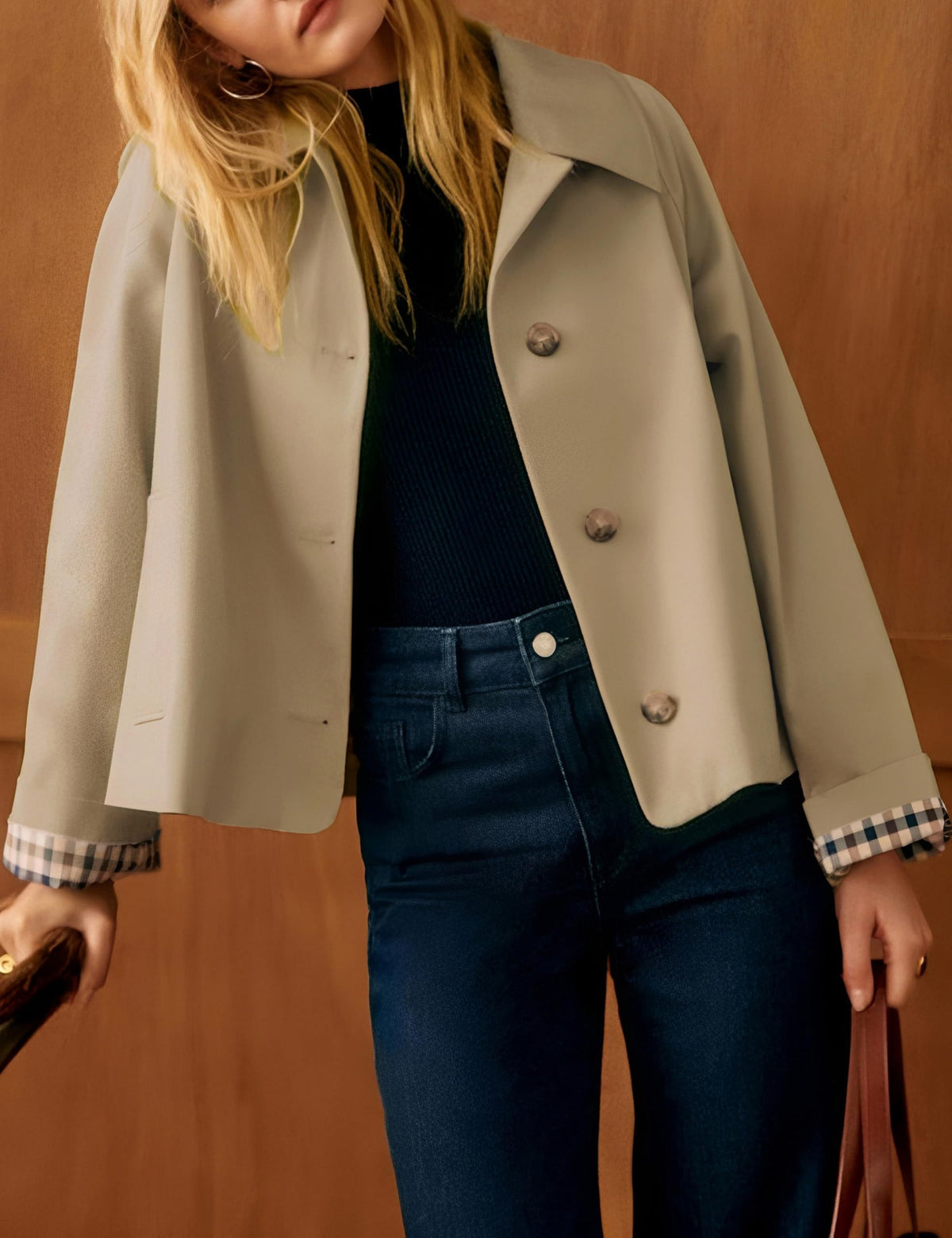 Versatile Lightweight Cropped Trench Jacket for Daily Work, Travel and All Seasons, XL (khaki)