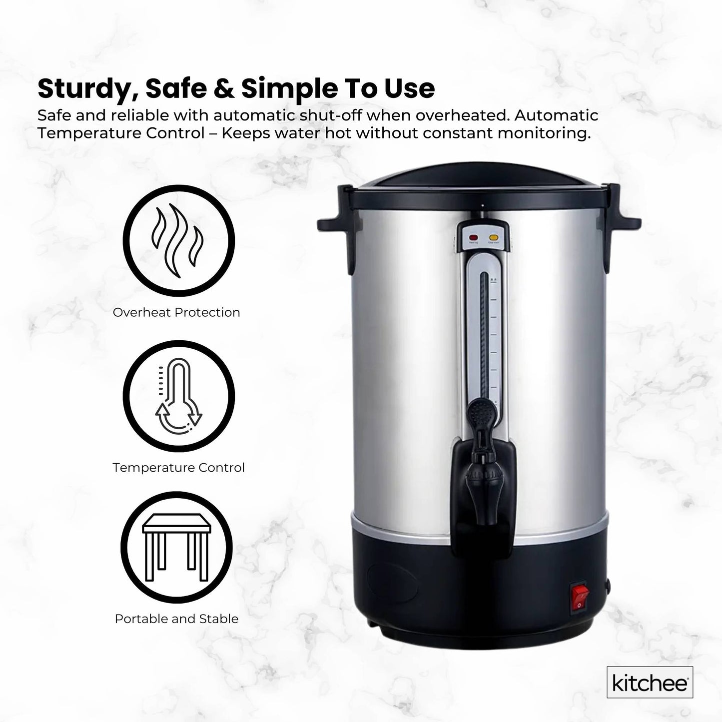 Kitchee 20L Electric Water Boiler - Stainless Steel Commercial Hot Liquid Urn