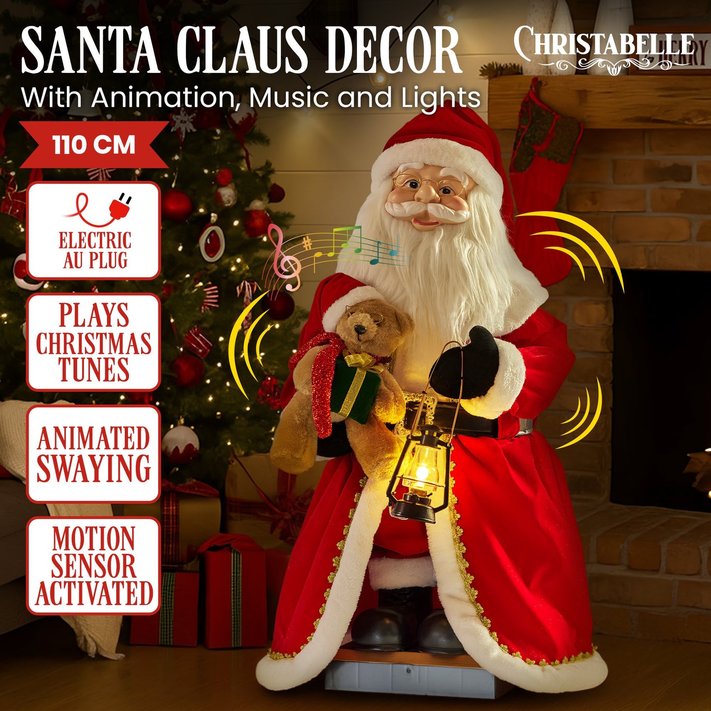 Christabelle 1.1m Musical Led Animated Christmas Santa Claus Lantern Decoration