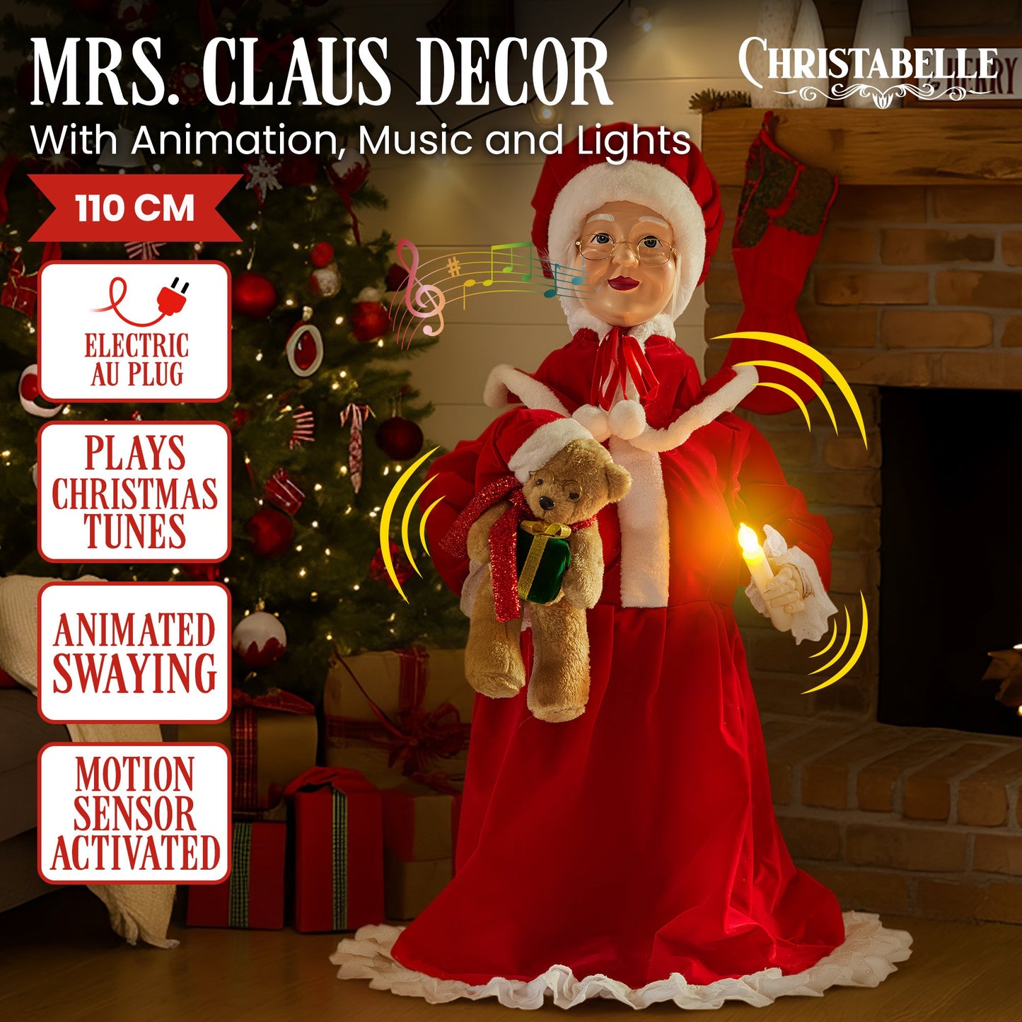 Christabelle 1.1m Musical LED Animated Christmas Mrs Claus Glowing Candle Ornament Decoration