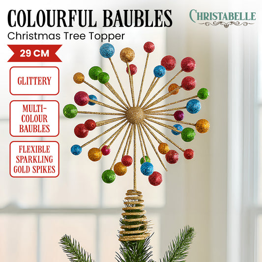 Christabelle Christmas Tree Topper Glittery Baubles Gold Decoration Ornaments