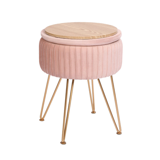 Side Table Storage Ottoman - Velvet Padded Stool Vanity Footstool REMY PINK