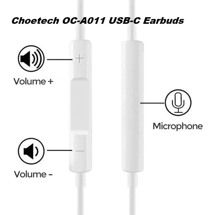 Choetech OC-A011 USB-C In-Ear Headphones 1.2m - White