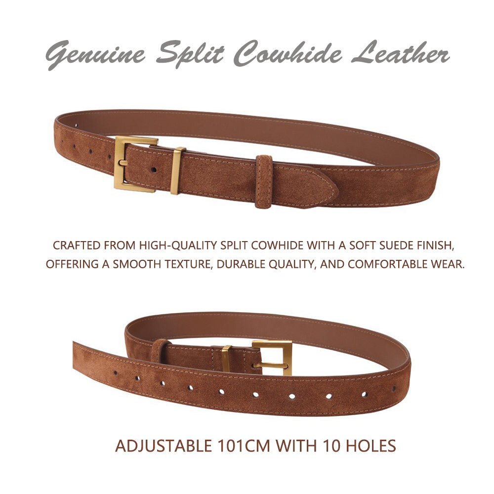 Women's Genuine Suede Leather Belt Classic Pin Buckle Cowhide Belts (Black)