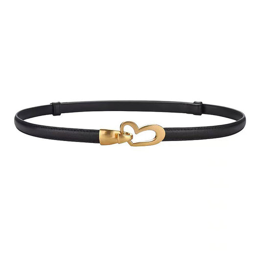 Women's Genuine Leather Thin Adjustable Waist Belt for Dresses Blazers (Black)