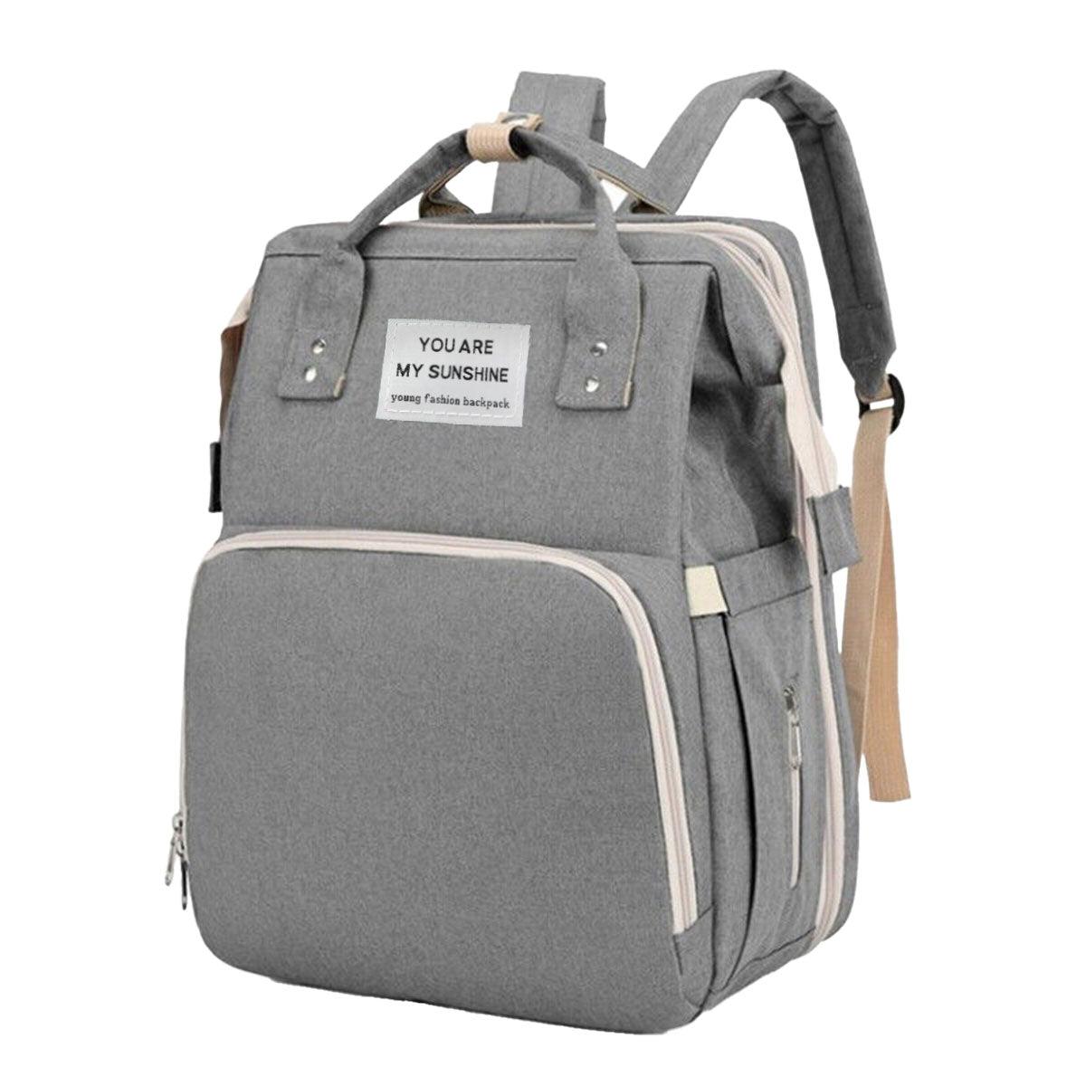 Foldable Travel Backpack with Built In Portable Rest Mat and Storage Compartments - Grey