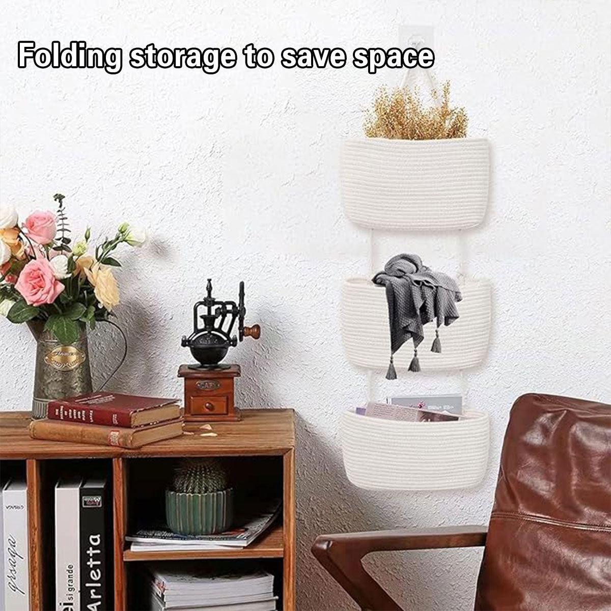 3 Layer Wall Mounted Storage Basket Hanging Organizer Rack for Household Items - White