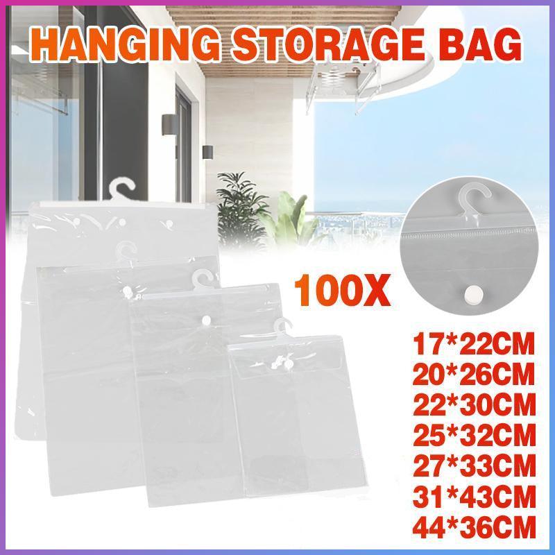 Hanging Storage Bag Large Hook Clear Bag Hanging 100PCS 17CM x 22CM - 25X32CM