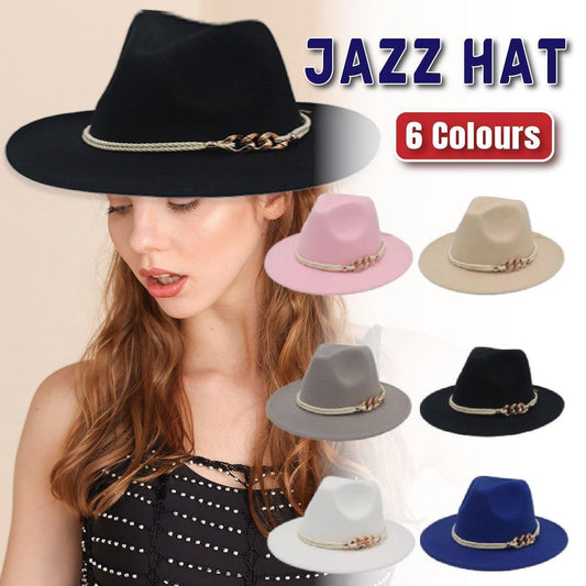 Jazz Hat Autumn Winter Retro Large Brim Hat for Men and Women Stylish Headwear - Light Grey