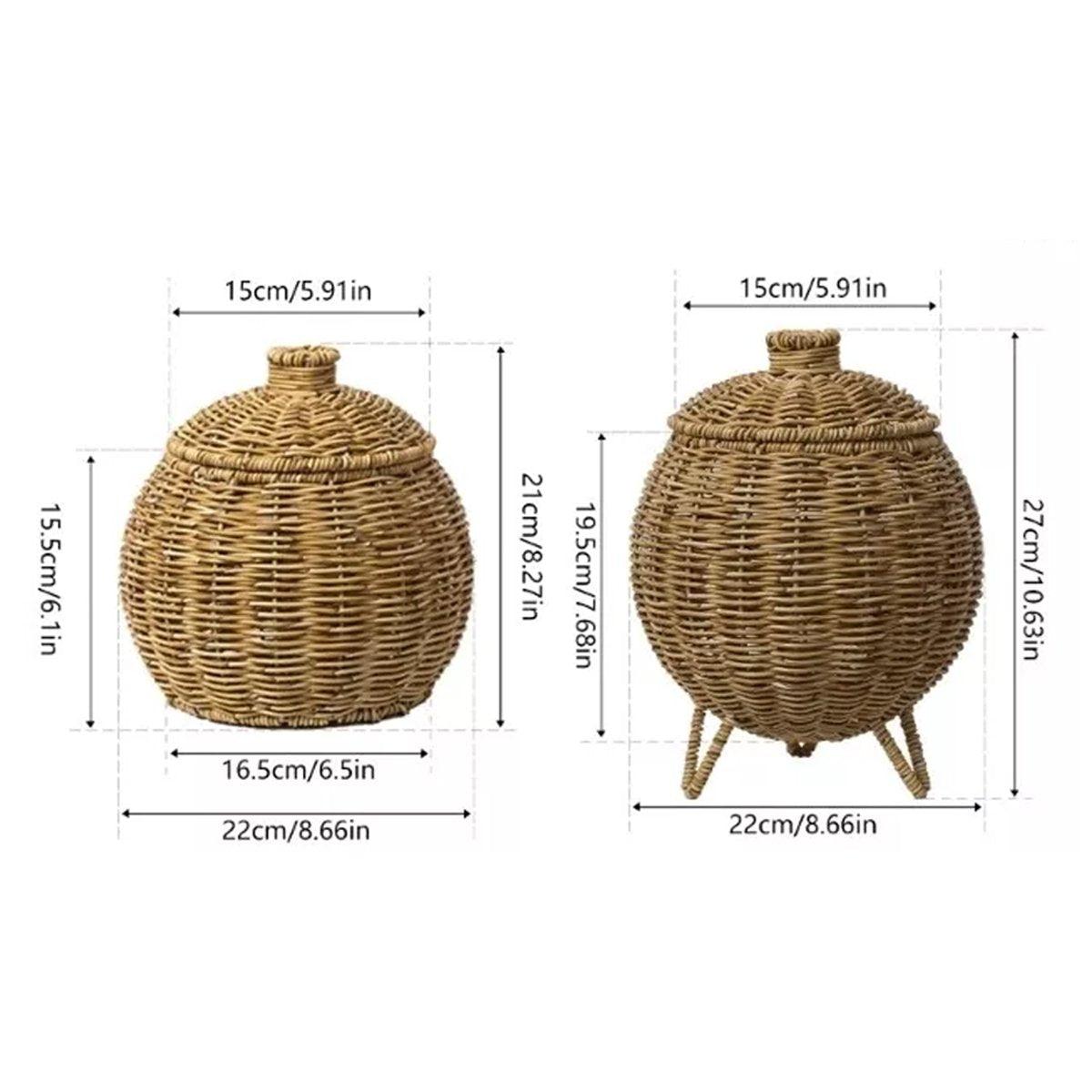 Hand Woven Storage Container with Lid Tabletop Basket Sundries Holder Organizer - Without Legs