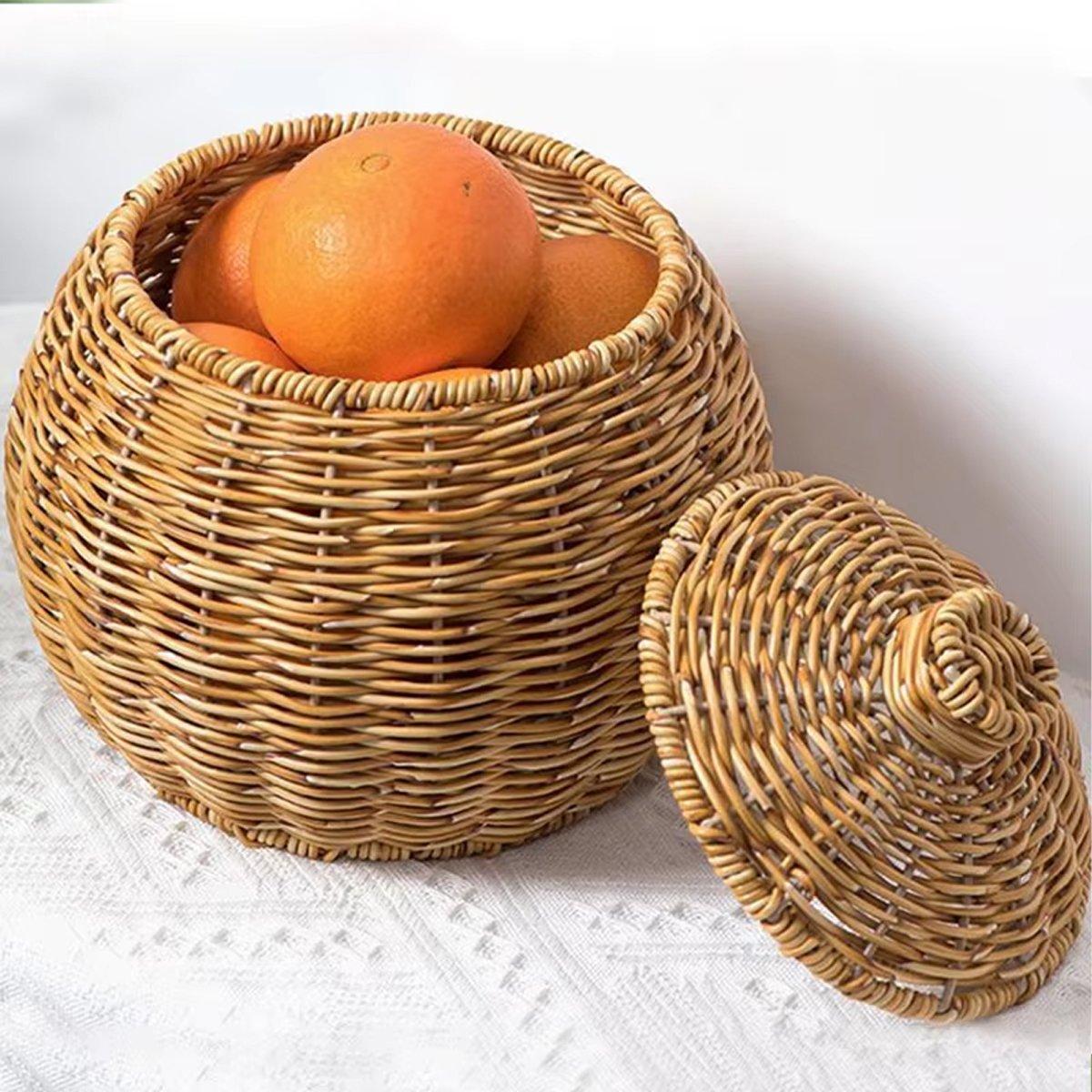 Hand Woven Storage Container with Lid Tabletop Basket Sundries Holder Organizer - Without Legs