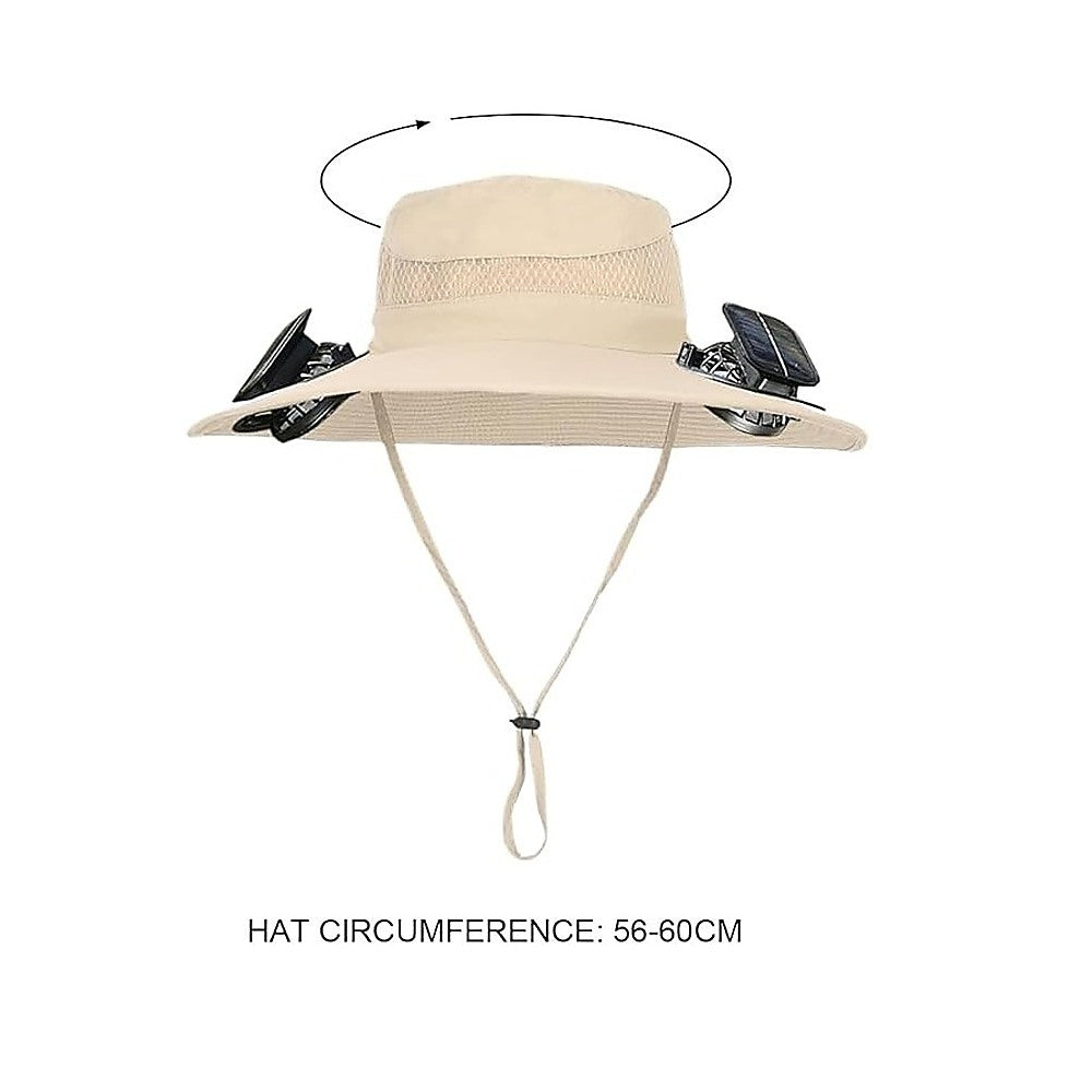 Solar & USB Powered Cooling Hat with Dual Fan – Khaki Outdoor Sun Hat