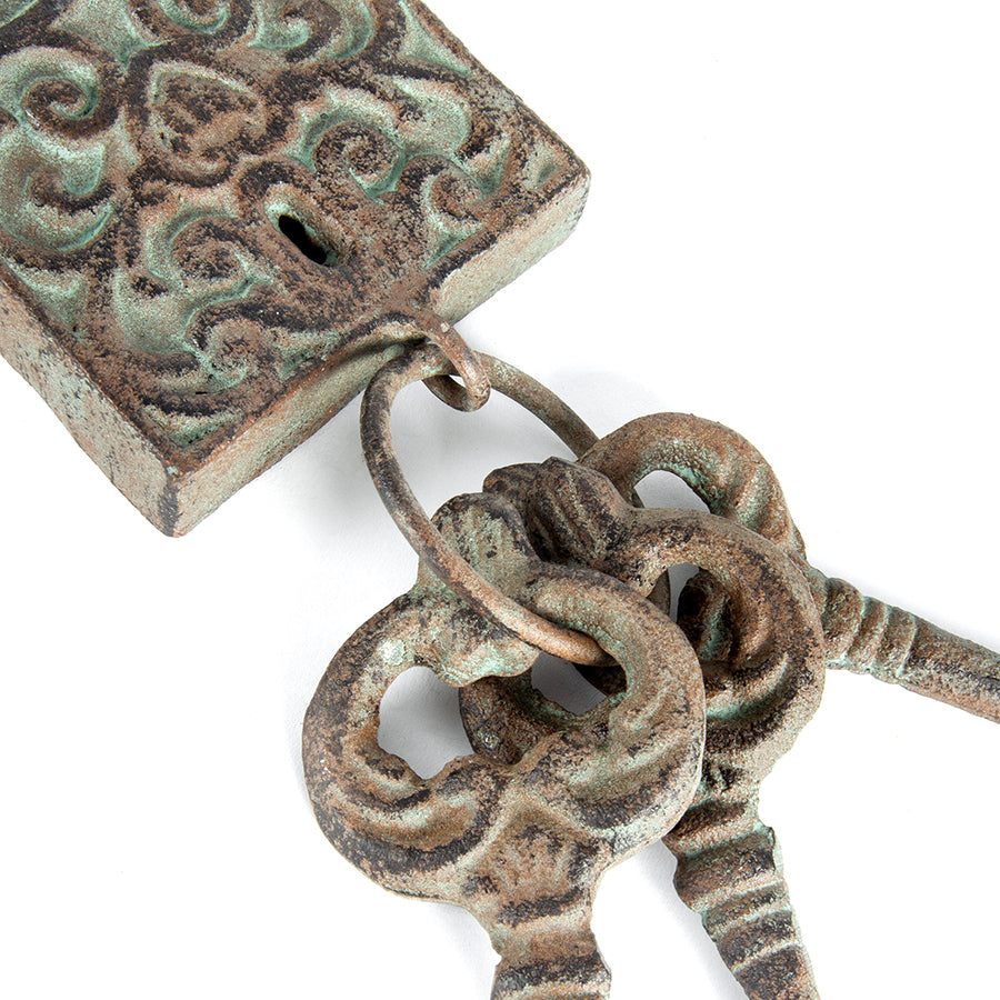 Antique Lock w 3 Keys on Ring 31cm