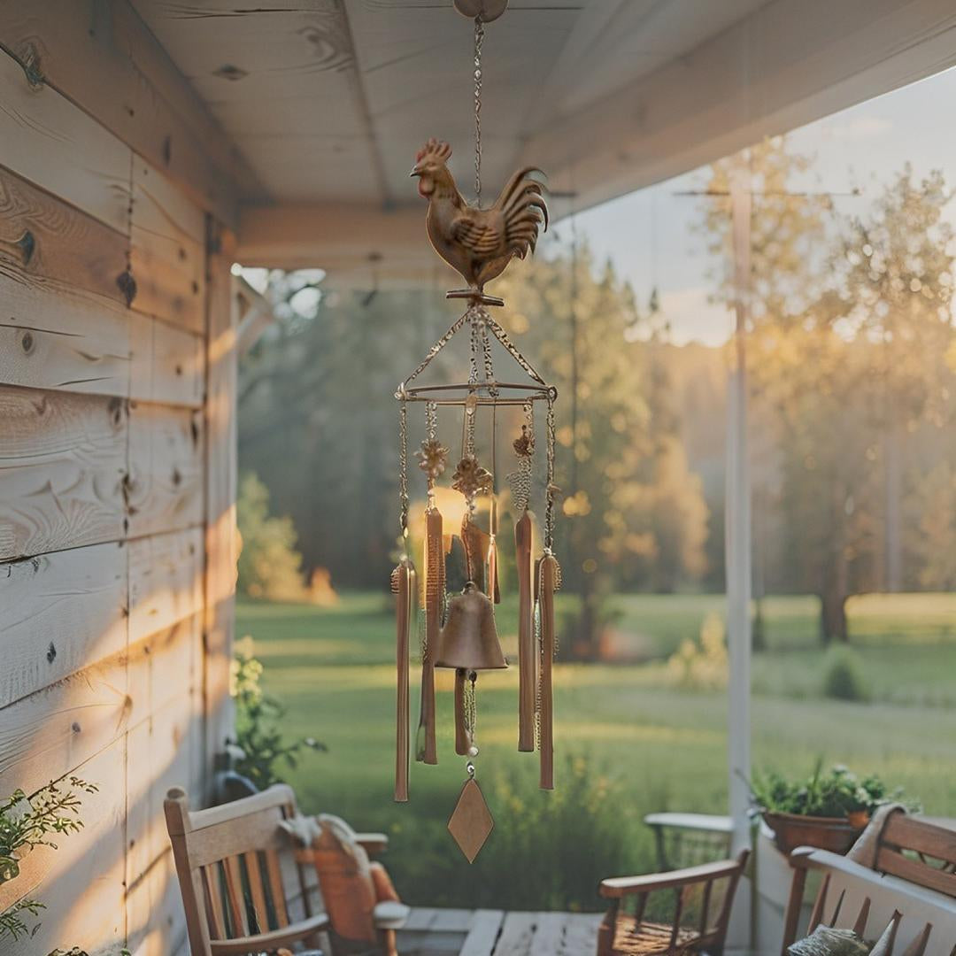Hanging Chicken Windchime + Cast Iron Bell 78cm