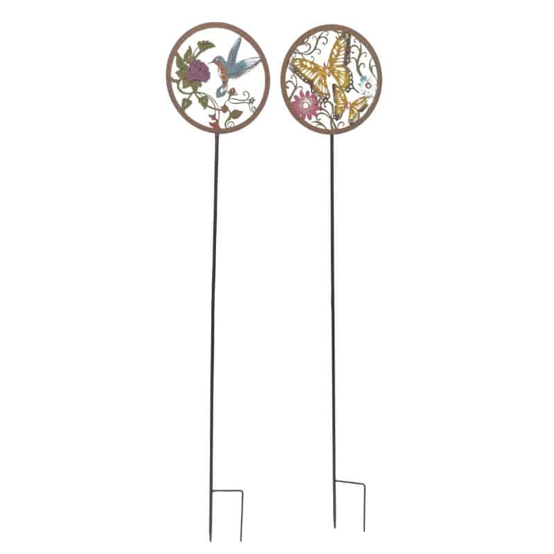 Set 2 Asst Round Bird + Butterfly Garden Stakes 110cm